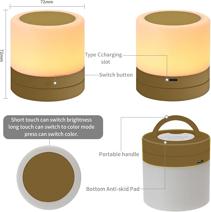 ERUN Nursery Night Light for Kids, USB Rechargeable Small Desk Lamp,13 RGB Colors & 4 Brightness & 1 Remote, Touch Bedside Cordless Table Lamp, Portable Night Lamp for Bedroom Living Room Home (Gold)