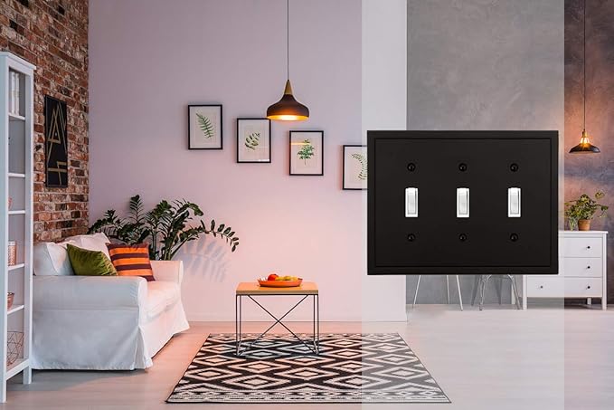Modern Edge Decorative Wall Plate Switch Plate Outlet Cover, Durable Solid Zinc Alloy (Triple Toggle, Matte Black)