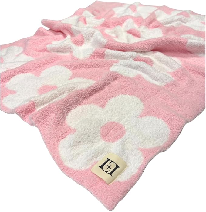 Retro Daisy Flower Baby Blanket 28"x40" - DreamSoft Throw for Crib, Stroller or Car Seat - Soft Receiving Blanket/Newborn Nursery Gift Essential for Toddler, Infant, Kids, Boys & Girls (Pink/White)