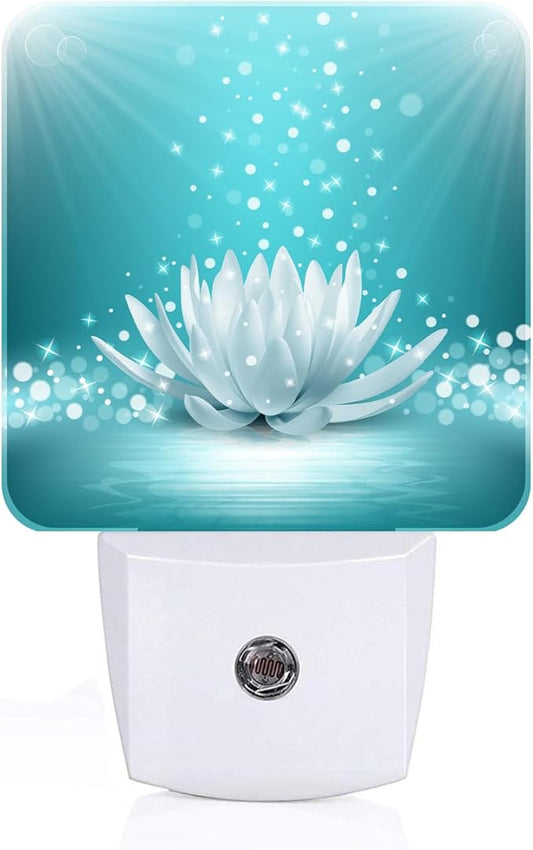 Sparkle Blue Zen Lotus Flower Night Light,Plug Into Wall Decor for Stairway,Hallway,Kitchen,Dusk to Dawn Sensor Nightlights for Boys/Girls/Women/Men Room Gifts