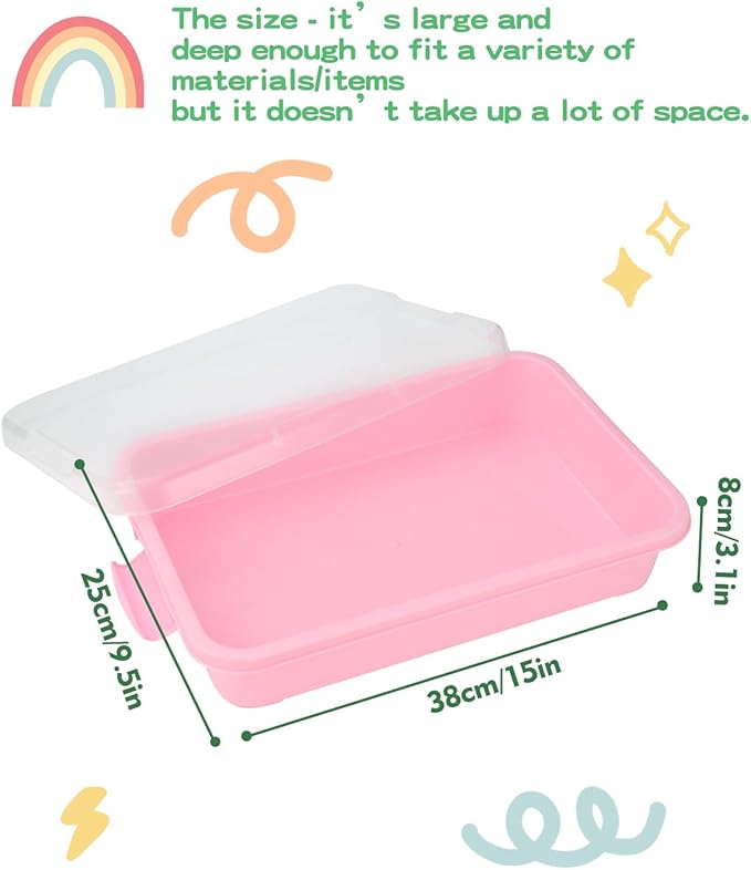 Sensory Bin Sand Tray with Lid for Toddlers 2 Pcs 15in Portable Sandbox Toy Large Plastic Tray for Kids 3 4 5 6 Fill with Sand, Water, Beads, and More (2 Pink)