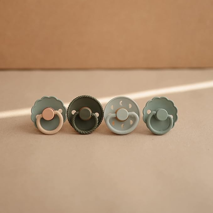 FRIGG Daisy Natural Rubber Baby Pacifier | Made in Denmark | BPA-Free (Dusty Rose/Lily Pad, 6-18 Months) 2-Pack