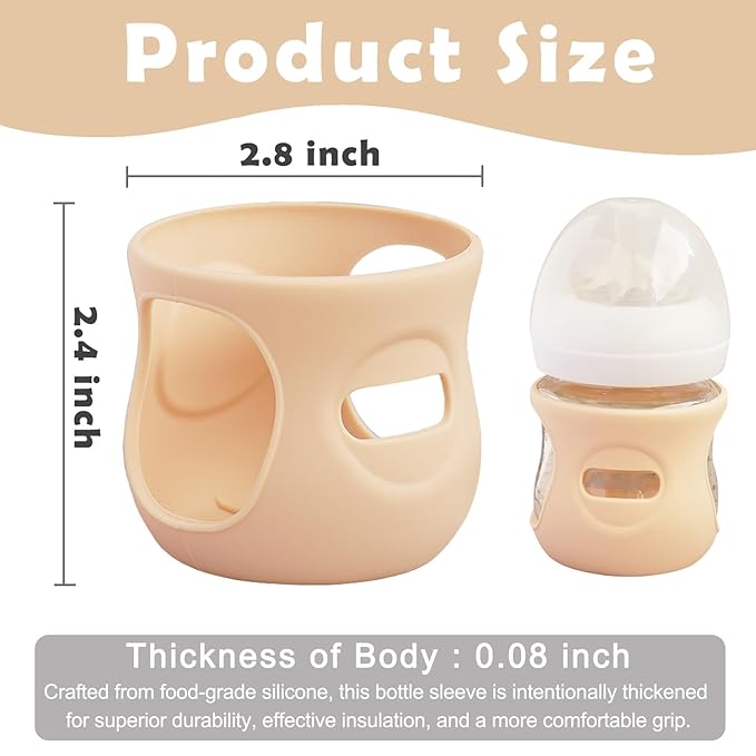4 Pack Silicone Sleeves for Avent Natural Glass Baby Bottles, Anti Breakage Bottle Holder, Compatible with Philips Avent Glass Natural Baby Bottles (Apricot+Pink+Purple+Orange, 4 OZ)
