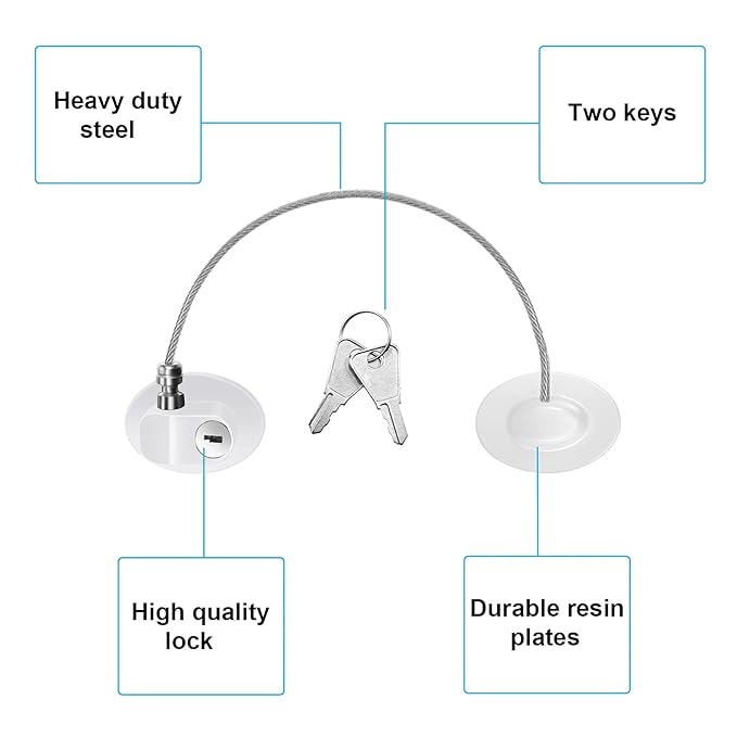 Hotop 4 Pack Cabinet Locks with Keys Mini Fridge Refrigerator Locks for Kids Toddlers Self Adhesive Child and Baby Proofing Safety for Deep Freezer Drawers Doors Latch(White)