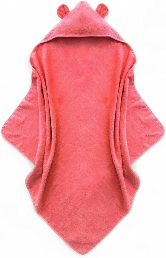 Organic Cotton Toddler Poncho Towel 33"x33" – Ultra-Soft Hooded Bath & Beach Towel with Bear Ears – Absorbent Kids Towel for Boys & Girls 0-5T, Premium for Pool, Bath & Travel (Coral)