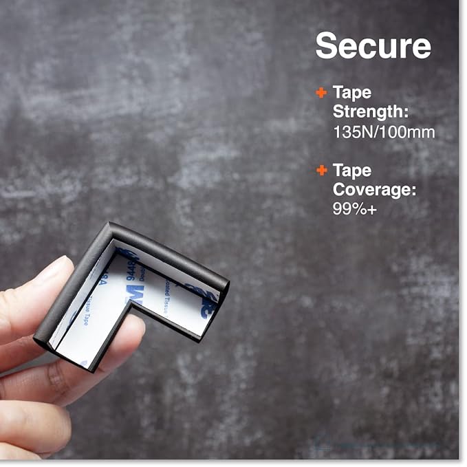 Roving Cove Slim-Fit Corner Edge Protector for Baby Proofing (Small 15ft Edge 4 Corners), Furniture Safety Bumper Guard, Soft NBR Rubber Foam, 3M Adhesive, Onyx Black