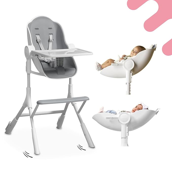 ORIBEL Cocoon Z High Chair & Baby Lounger | Perfect High Chair for Toddlers/Newborns | Glides Easily on All Surfaces | Secure Locks | Convertible Chair for Napping & Feeding (Ice Grey)