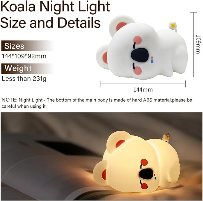 Koala Night Light for Kids Nursery - Cute Silicone Animal Baby Light with 3-Level Dimmable LED, Portable Toddler Sleep Lamp for Bedroom, Breastfeeding, Kids Room, Funny Xmas Birthday Gifts