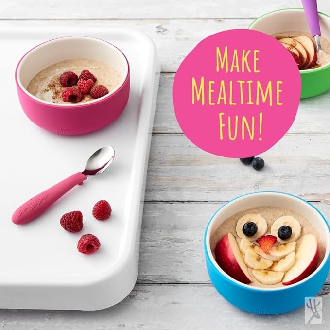 Elk and Friends Kids Porcelain Bowls with Silicone Suction Sleeve + Silicone Lid | Kids/Toddler/Baby Feeding | Microwave & Dishwasher Safe | Non slip | Cereal/Soup/Snack Dishes & Dinnerware