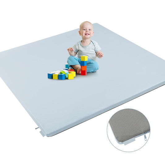 Stylish Padded Baby Play Mat for Your Boy or Girl - Extra Thick & Super Soft Vegan Leather Floor Mat Creates A Safe Play Area for Little Ones - Blue