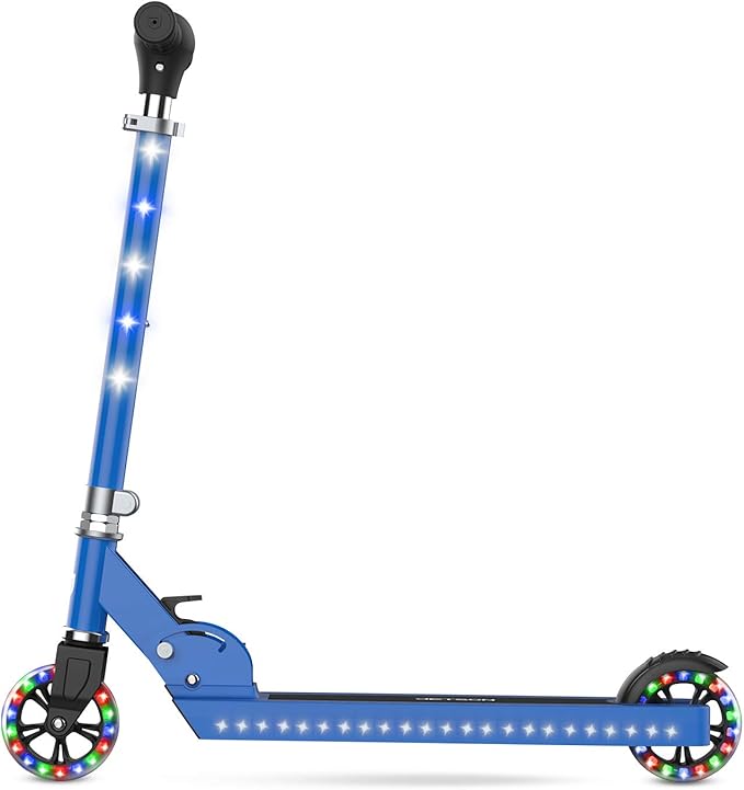 Jetson Jupiter Kids 2-Wheel Light-Up Kick Scooter, LED Lights on Handlebar, Stem, Wheels & Deck, Adjustable Handlebar, Rear Brake, Easy-Folding Mechanism, Ages 5+