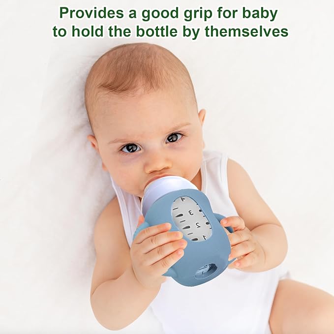 Juome Silicone Sleeves with Handles for Avent Natural Glass Baby Bottle - 3 Pack Anti Breakage Baby Bottles Holder, Compatible with Philips Avent Anti Colic Baby Bottles 4 oz