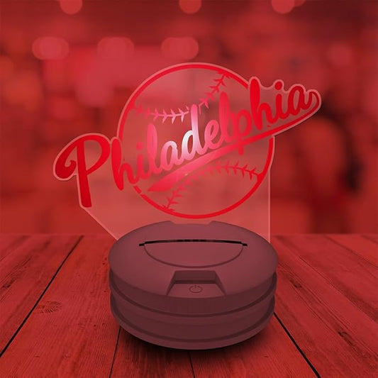 CLORURBANLIVE 3D Baseball Philadelphia Night Light 3D Illusion Lamp with Remote Control 16 Color Options Sports Decor Lighting for Fans - Multicoloured OneSize