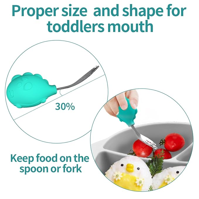 Deejoy Toddler Utensils - Stainless Steel Spoons and Forks, Kids Silverware Self Feeding Flatware Set with Travel Safe Case (Green)