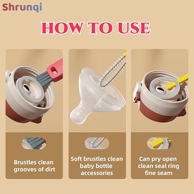 3 in 1 Cup Lid Cleaning Brush, 3 in 1 Multifunctional Cleaning Brush Portable Cup Lid Cleaner for Bottle Gap Tight Spaces Cup, Portable Cup Lid Cleaner with Brush, 3 Pcs