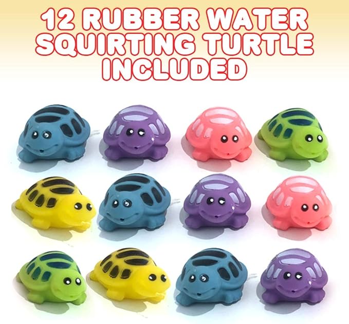 ArtCreativity Rubber Water Squirting Turtles, Pack of 12, Bathtub and Pool Toys for Kids, Safe and Durable Water Squirters, Birthday Party Favors, Goodie Bag Fillers