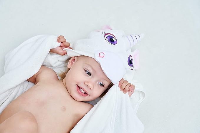 HIPHOP PANDA Hooded Towel - Rayon Made from Bamboo, Bath Towel with Bear Ears for Newborn, Babie, Toddler, Infant - Absorbent Large Baby Towel - Unicorn, 37.5 x 37.5 Inch