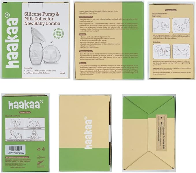 haakaa Manual Breast Pump for Breastfeeding 4oz/100ml and Ladybug Milk Collector 2.5oz/75ml Combo, Food-Grade Silicone