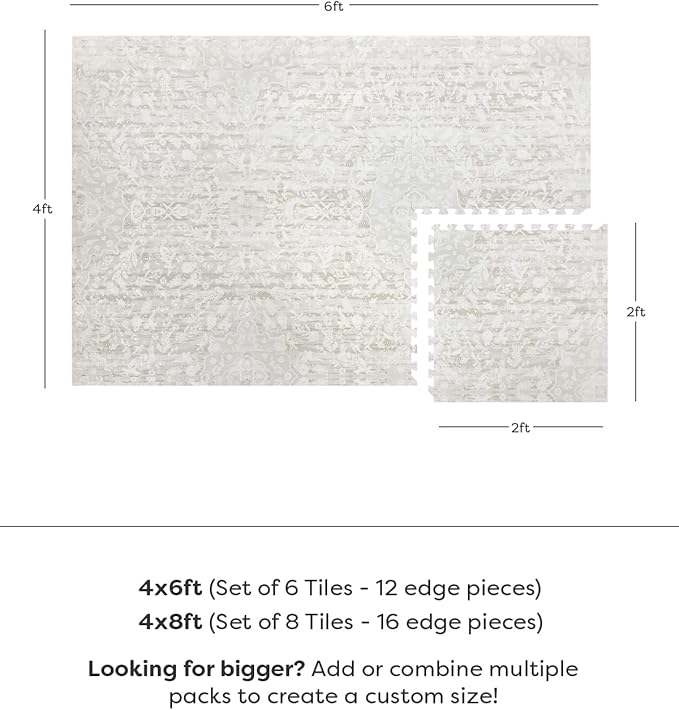 House of Noa Baby Play Mat – 4x6 Laurel Emile – Set of 6 Tiles – Cushioned EVA Foam Play Mat for Floor, Soft Interlocking Baby Crawling Mats for Hard Floors