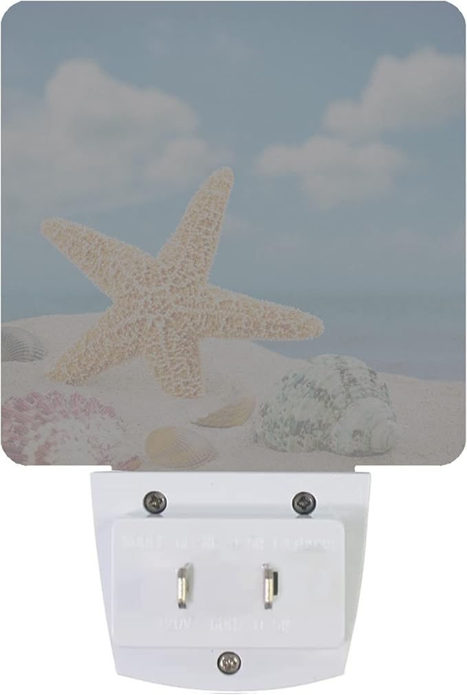 Seashells Starfishes Beach Night Light Plug-in LED Nightlights Auto Sensor Night Lamp Dusk-to-Dawn Lamp Home Decor for Nursery Children Girls Boys