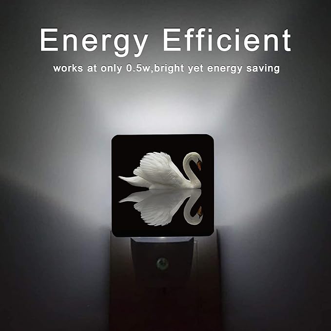 White Swan Night Light,Water Reflection Night Lights 0.5W Sleep Friendly for Boys Girls Led Night Light Dusk to Dawn Sensor Nightlight for Stairway/Hallway/Kitchen