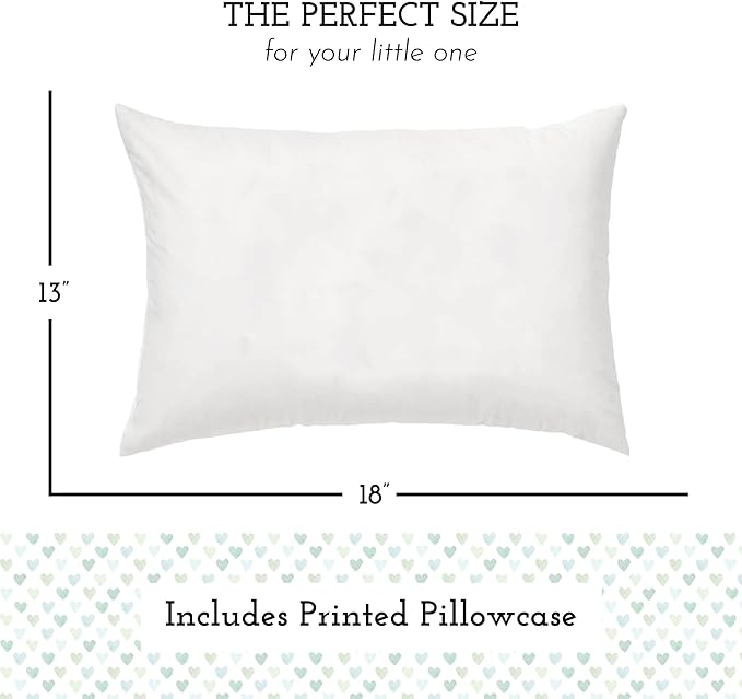 Little Sleepy Head Toddler Pillow with Pillowcase 13x18 - Kids Pillow for Sleeping - Better Neck Support Ergonomic Pillow and Toddler Pillowcase - Best Pillows for Kids (Hearts Sage)