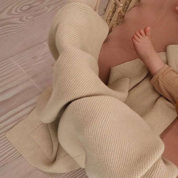 Knitted Organic Cotton Baby Blanket- Swaddle Blanket, 30" x 40" Soft Receiving Blanket for Newborn (Fog)