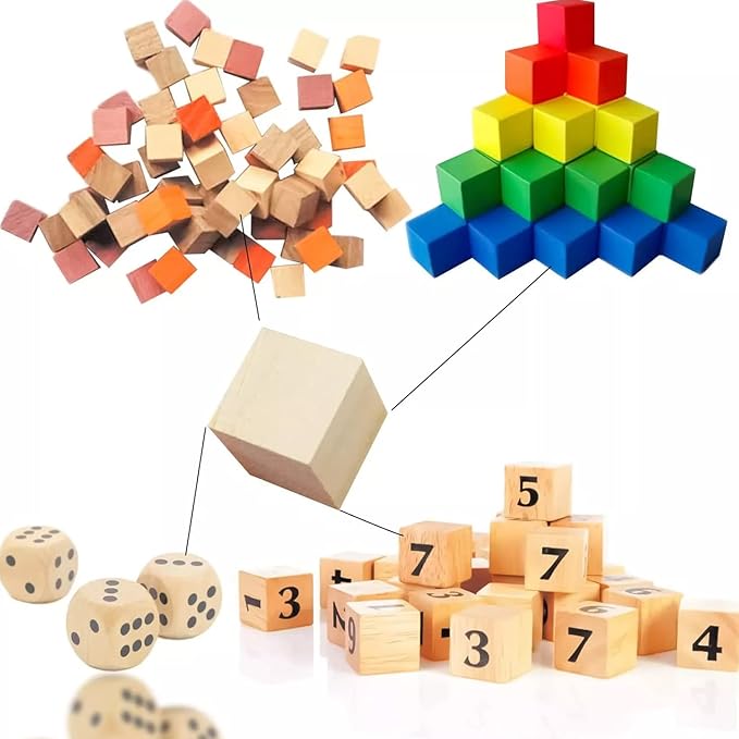 Wood Blocks for Crafting, Unfinished Wood Cubes, 1/2 Inch Natural Wooden Blocks, Pack of 180 Wood Square Blocks, Wooden Cubes for Arts and Crafts and DIY Projects