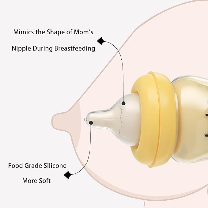 YOHKOH PPSU Baby Bottle Wide Neck, Newborn Anti-Colic Baby Bottle with Natural Response Nipple, Streamlined Body, Easy to Clean (5.4oz (Pack of 2), Yellow)