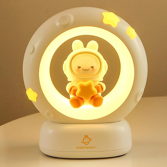 Moon and Bunny Rechargeable Night Light, Safe PVC and ABS Material, 3 Brightness Levels, Tap Control, Warm Light, Toddler Sleeping Lamp, Bedroom Night Lamp, Gift for Baby and Kid (Moon and Bunny)