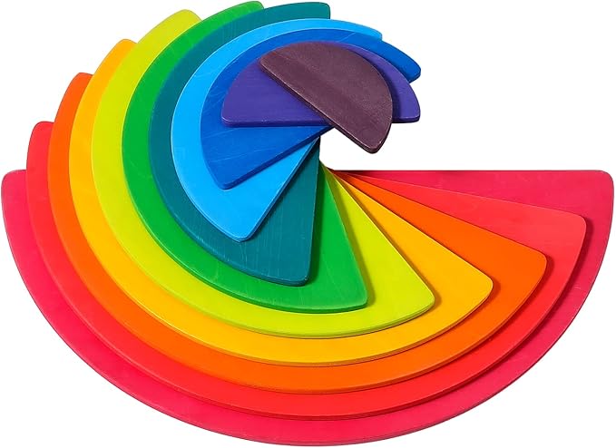 Wooden Rainbow Semicircle Stacker Toys, 11Pcs Semicircle Rainbow Stacking Puzzle, Building Blocks Board Set for Kids, Learning Creative Thinking Toys