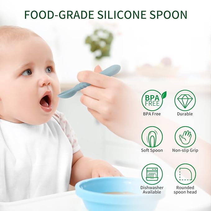 ME.FAN Silicone Baby Feeding Spoons [6 Pack] - First Stage Infant Spoons, Training Spoon for Self Feeding Babies and Toddlers