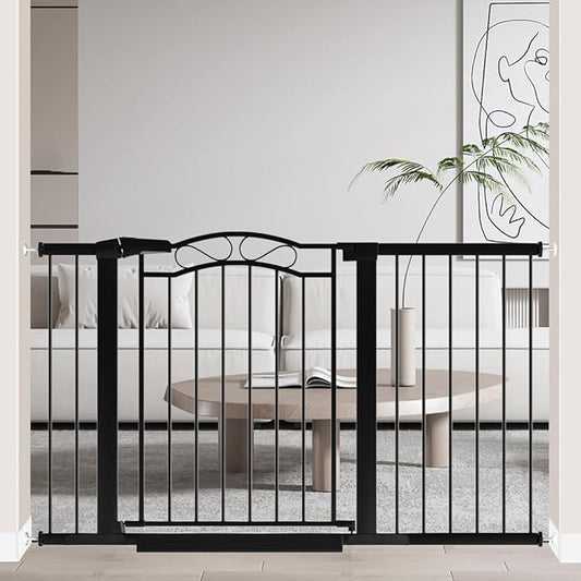 Black Wide Baby Gate with Door-Walk Through Baby Gates for Stairs Pressure Mounted no Drill-Indoor Tension Metal Child Pet Dog Safety Gate 51.57"-54.33" inches Wide