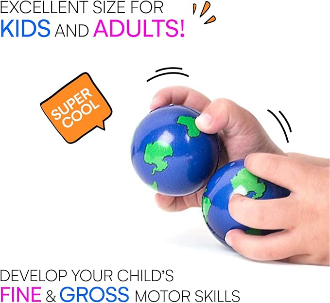 Neliblu 2" Earth Stress Balls, 2 Dozens - Globe/World Squeeze Ball for Stress Relief, Muscle Relaxation, Therapy , Earth Day Gifts and Accessories - Earth Day Party Favours | World Balls for Kids