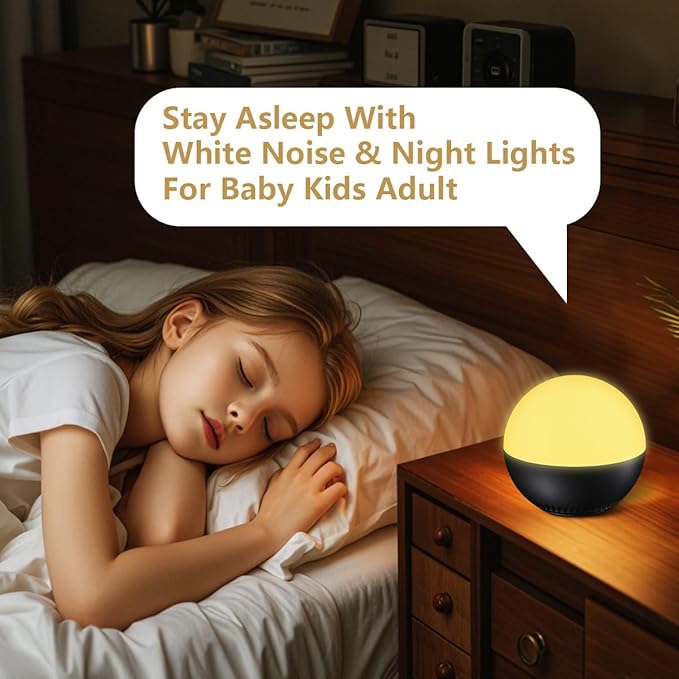 Portable Small Sound Machine Baby Night Light White Noise Machine with 12 Color Night Lights 30 Soothing Sounds Auto-Off Timer Adjustable Brightness for Baby Kids Adult & Home Office and Travel