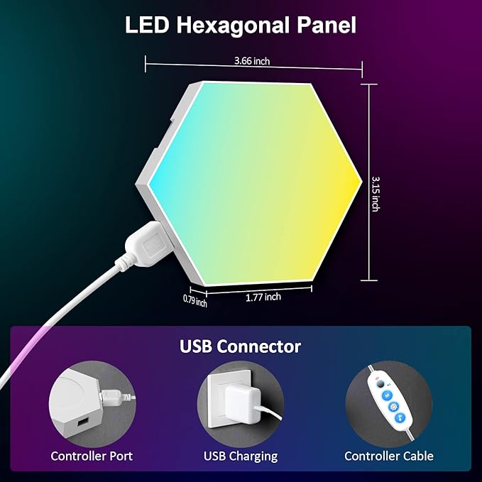 OJQ 8 Pack Hexagon Lights Wall RGB Panel - Hexagonal Led Lights Room Decor Wall Lights Smart APP Music with Sync Honeycomb Shape Panels Hexagon Gaming Night Lights for Bedroom Children