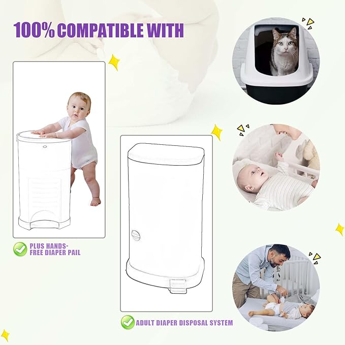 Diaper Pail Refills Increased 30% length Compatible with Dekor Plus Diaper Pails Lavender Scent Holds up to 3016 Diapers (4 Pack)