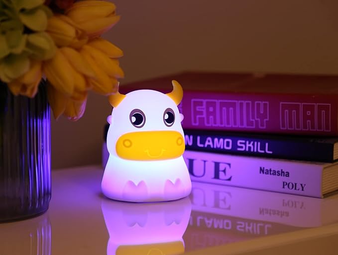 Cute Kids Night Light Night Lamp Night Lights for Kids Bedroom Toddler Baby Portable Silicone Battery Led Nightlight Nursery(Cow)
