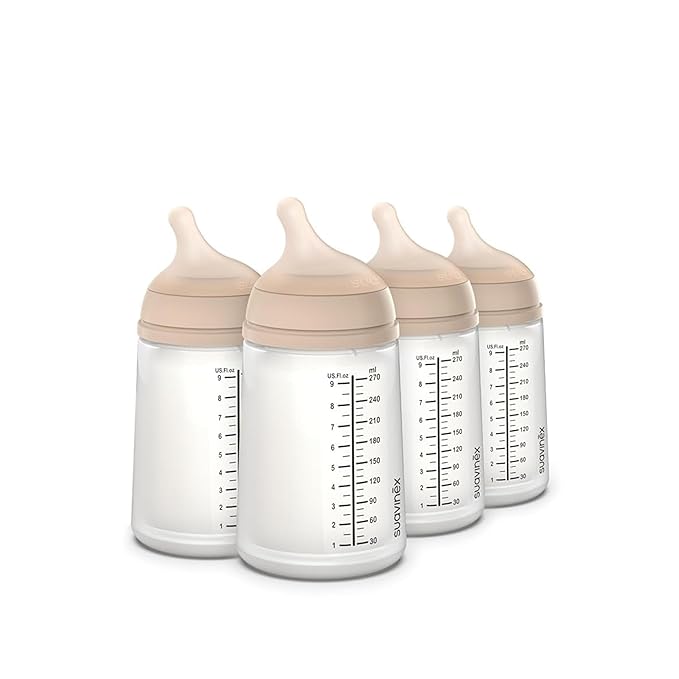 Suavinex Zero Zero Anti Colic Baby Bottle, No 1 Spanish Baby Bottle Brand, Minimizes Bottle Rejection & Nipple Confusion, Perfect for Breastfeeding Babies 4 Pk 9 oz, Light Tone, Medium Flow