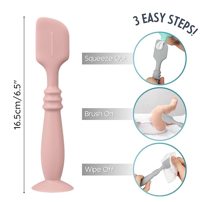 3 Packs Silicone Diaper Cream Applicator with Suction Base, Diaper Cream Spatula Applicator for Babies, Soft Silicone Diaper Cream Brush (Shifting Sand/Blush/Mauve)