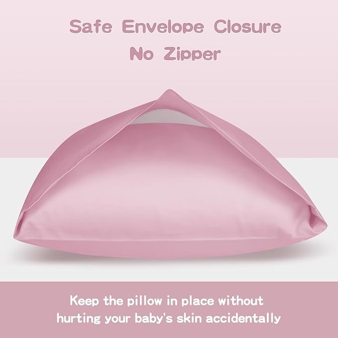 Organic Cotton Toddler Pillowcase 2 Pack, 14 x 20 Travel Pillow Case Cover for Babies, Kids, Boys and Girls, Soft and Breathable Small Pillow Cases with Envelope Closure, Lotus Pink