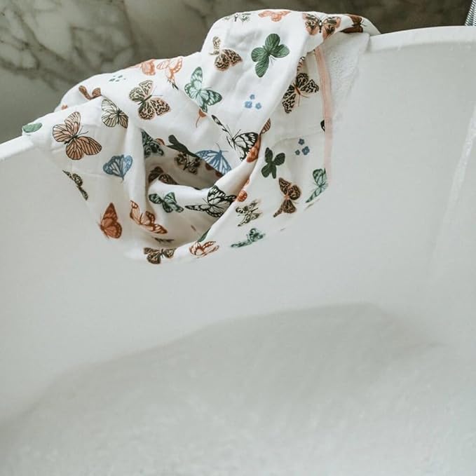 Little Unicorn Premium Hooded Bath Towel| Absorbent Cotton & Terry Blend | Larger Size, 1-6 Years (Butterflies)