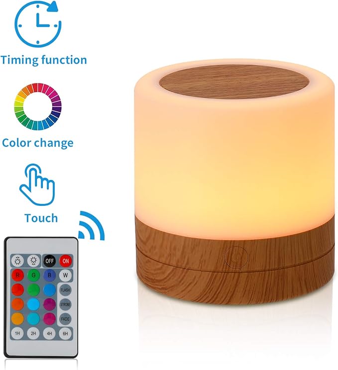 Nursery Night Light for Kids, USB Rechargeable Small Desk Lamp,13 RGB Colors & 4 Brightness & 1 Remote, Touch Bedside Cordless Table Lamp, Portable Night Lamp for Bedroom Living Room Home (Brown)