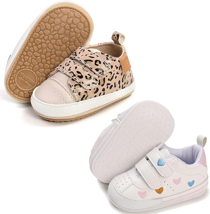2Pairs Baby Shoes,Boys Girls Non-Slip Rubber Sole Sneakers,Unisex Infant Soft Lightweight First Walking Crib Shoes