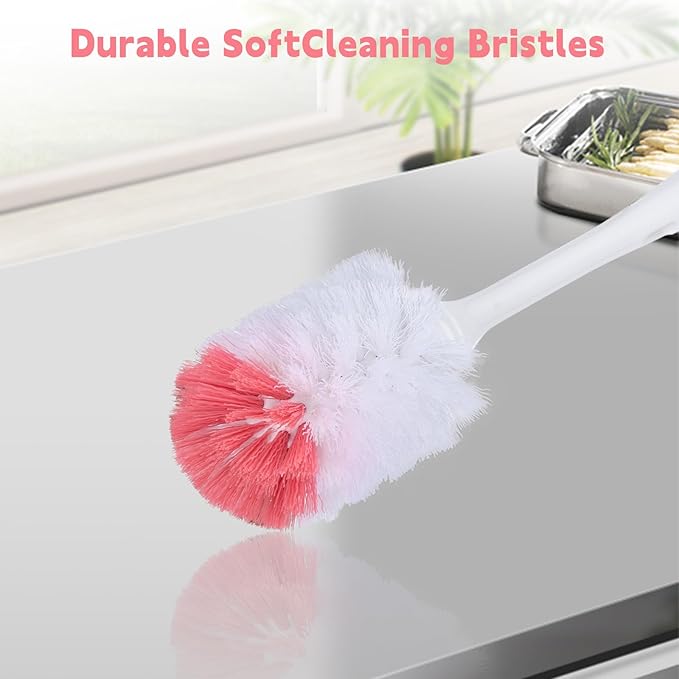 Bottle Brush Replacement Head - Compatible with OXO Bottle Brush. White and Pink (Pack of 2).