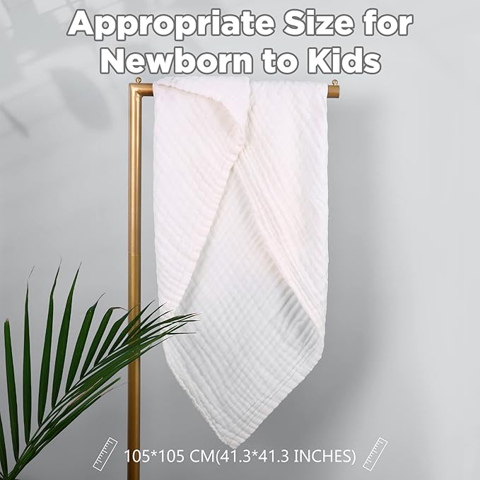 MUKIN Baby Bath Towels, Super Soft Cotton Receiving Blanket for Baby's Delicate Skin,2Pack Swaddle Blanket for Newborns Toddlers Boy Girl,Baby Registry as Shower (White+White)