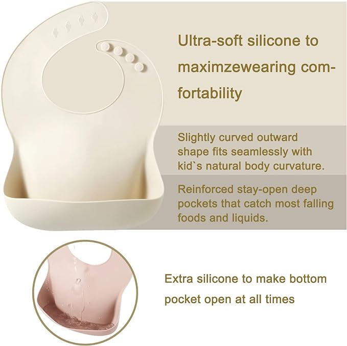 PandaEar Silicone Baby Bibs Set of 3 for Toddlers, BPA Free Waterproof Adjustable Feeding Bib with Large Pocket Food Catcher