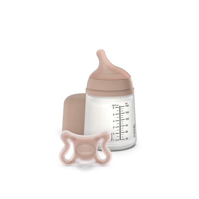 Suavinex Zero Zero Newborn Starter Set Small Anti Colic Baby Bottle + Pacifier, No 1 Spanish Baby Bottle Brand, Minimizes Bottle Rejection & Nipple Confusion, Adaptable Flow - Medium