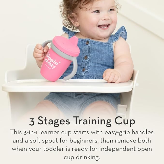 Bella Tunno Sippy Cup, Silicone Training Cup with Transition Handles for Infants, Toddlers & Kids, Babies 6-12 Months & Toddlers 1-3 Years, Boys & Girls, Sippin’ Pretty, 8 oz
