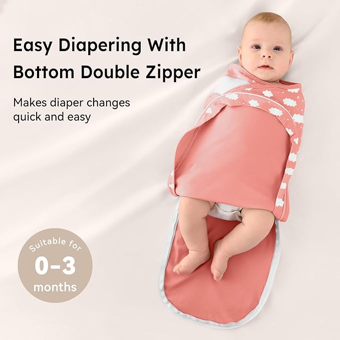 Baby Swaddles for Newborns with Zipper, 100% Cotton Newborn Swaddle Sack, 3 Pack Baby Swaddles 0-3 Months Swaddle Sleep Sack for Newborn Baby Boy Girl White Pink Rainbow